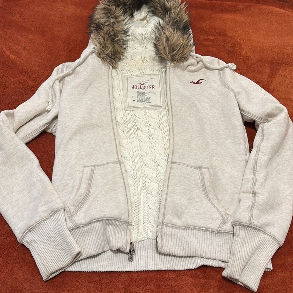 Hollister Faux Fur Cable-Knit Lined Jacket
